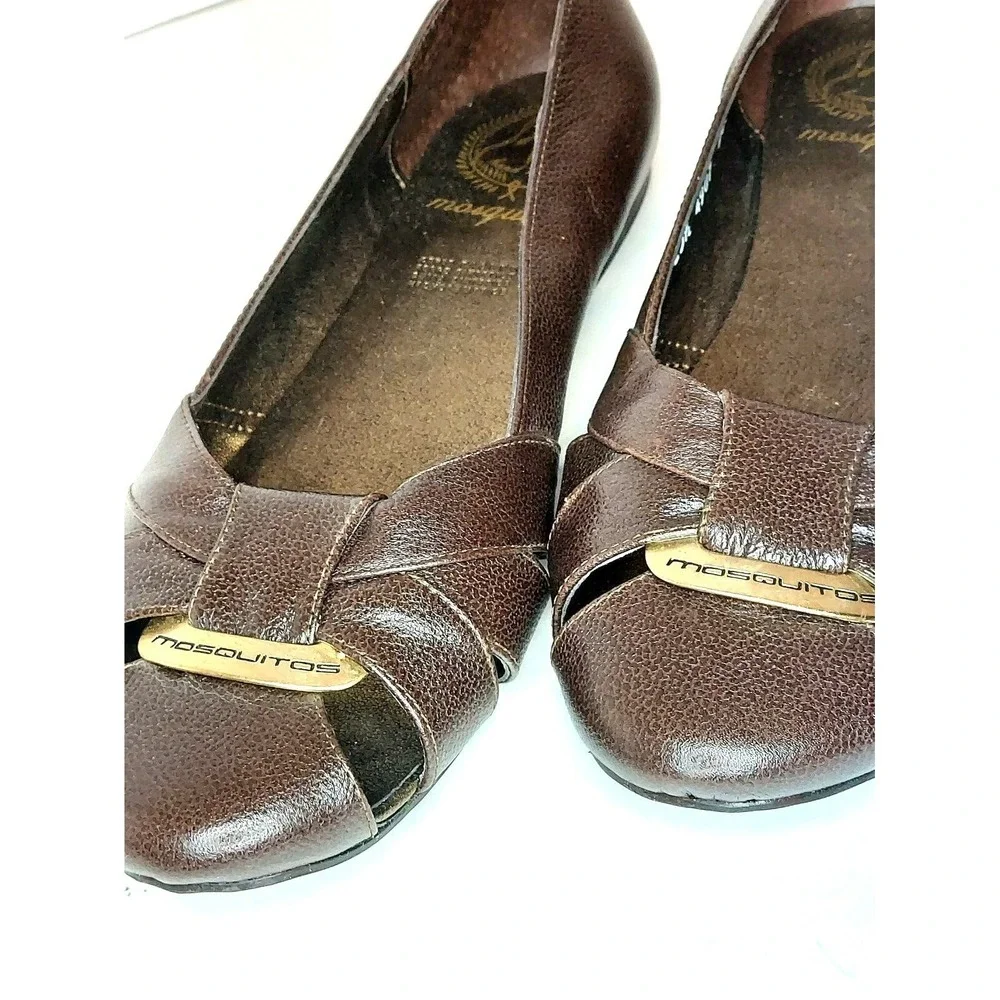 Mosquitos Mexican Leather Flat Dark Brown Closed‎ Toe Sandals/ Shoes Size 9.5